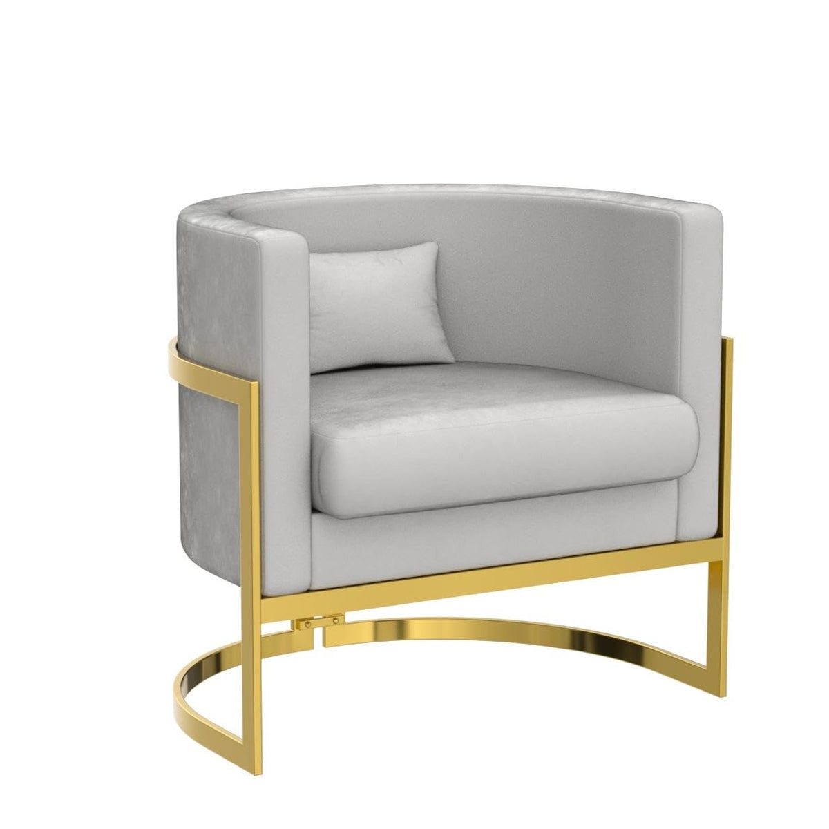 Velvet Accent Chair Ivory Modern Barrel Chair with Gold Legs