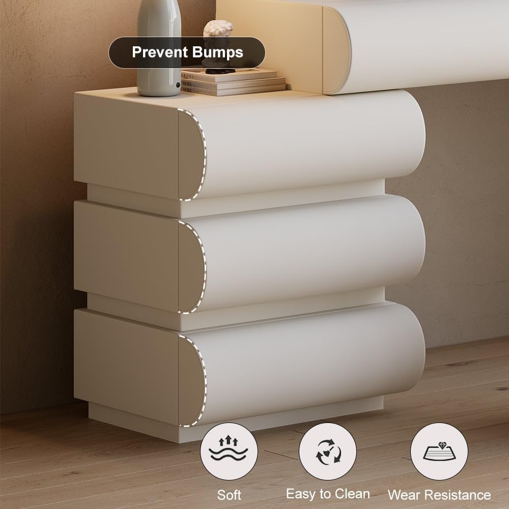 White Faux-Leather Six-Drawer Dresser