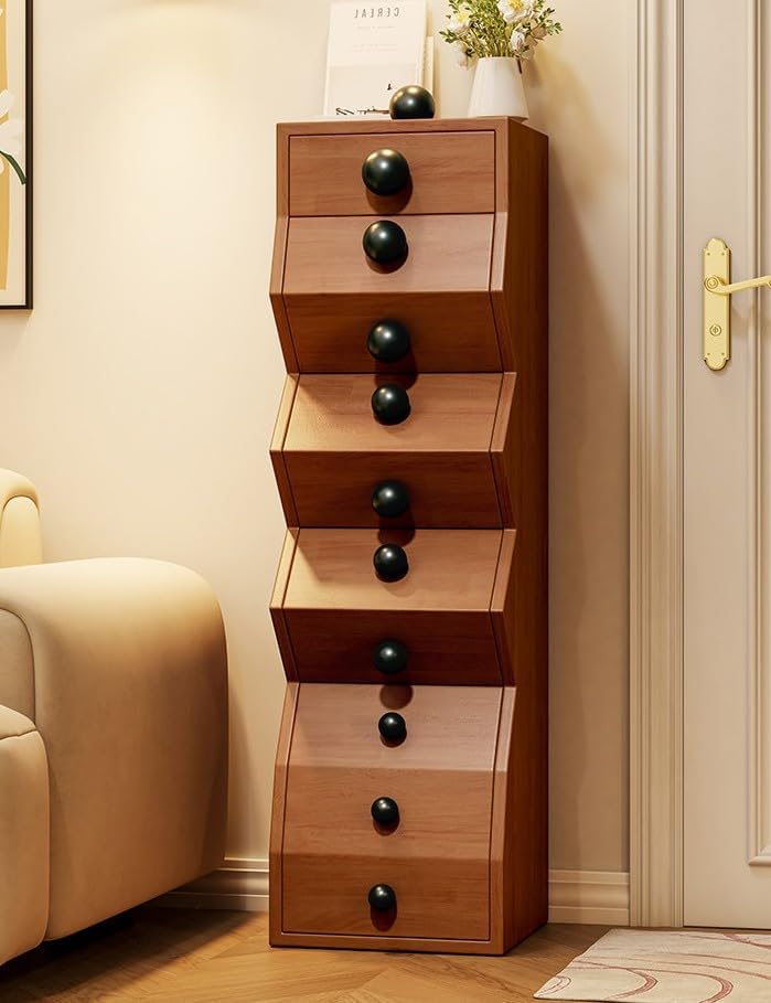 Solid Wood Tall Chest with 8 Drawers, Walnut Finish (Brown)