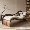 Minimalist Luxury Chaise Lounge – Black Walnut Solid Wood Daybed for Living Room &
