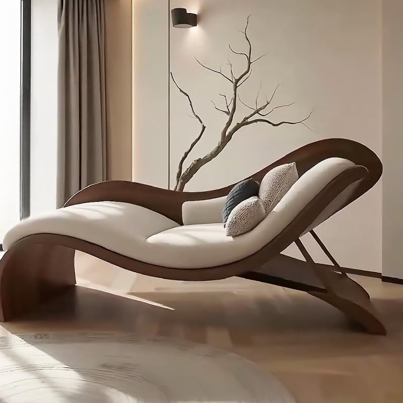 Minimalist Luxury Chaise Lounge – Black Walnut Solid Wood Daybed for Living Room &