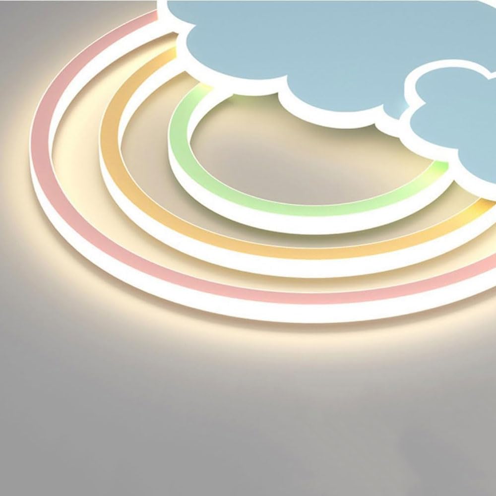 LED Pink Ceiling Light Modern Cartoon Children's Room Dimmable Ceiling Light with Remote Control Nordic Children's Room Blue Cloud Rainbow Night Light for Bedroom Baby Room Boys Girls Room