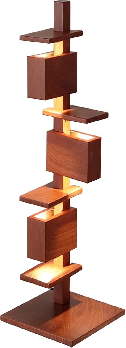 Walnut Floor Lamp with Display Shelves