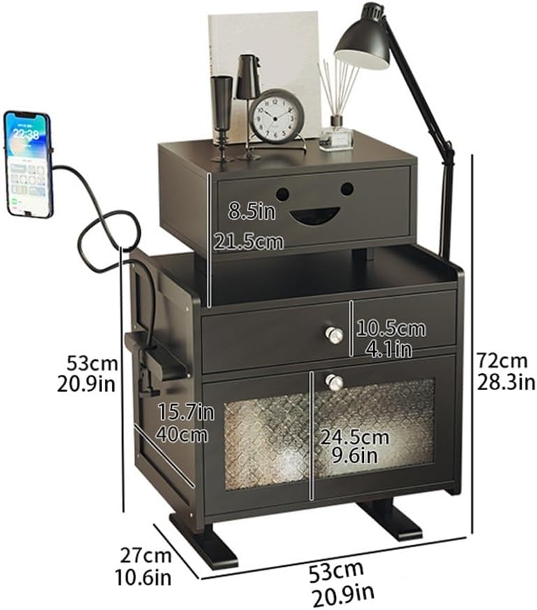 Solid Bamboo Robot Nightstand with 360° Rotating Drawer, Modern End Table for Bedroom or Living Room, Small Accent Table with Storage, Modern Accent Furniture for Home Décor(Black)