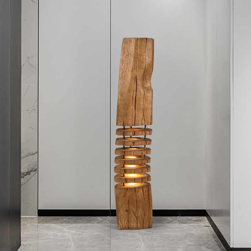 Modern Solid Wood Carved Floor Lamp