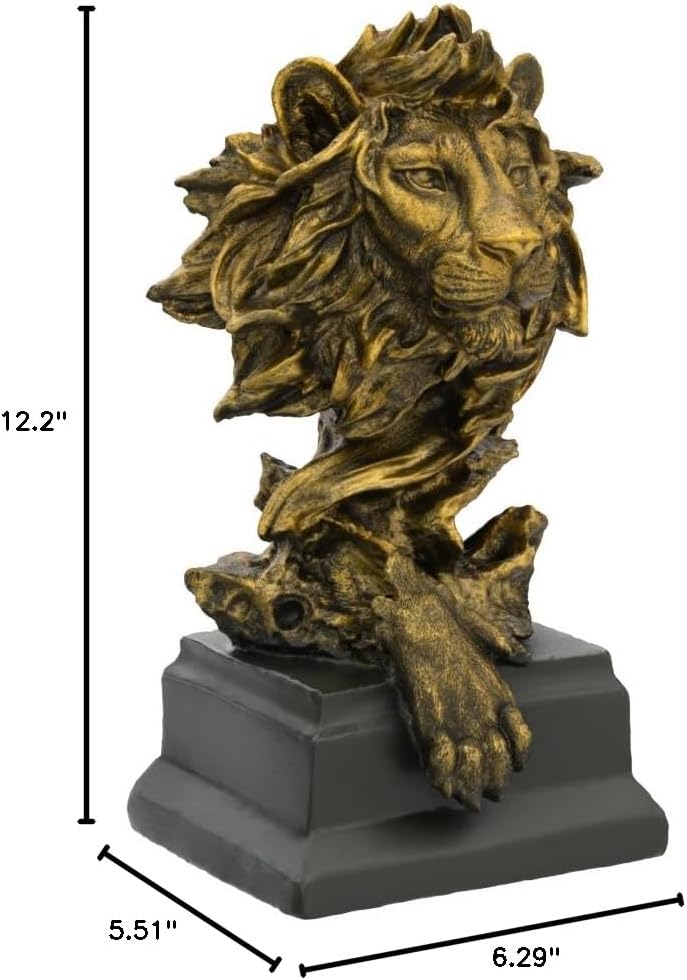 H&W Sandstone Lion Statue, The King of Beast, Collectible Figurines, Golden