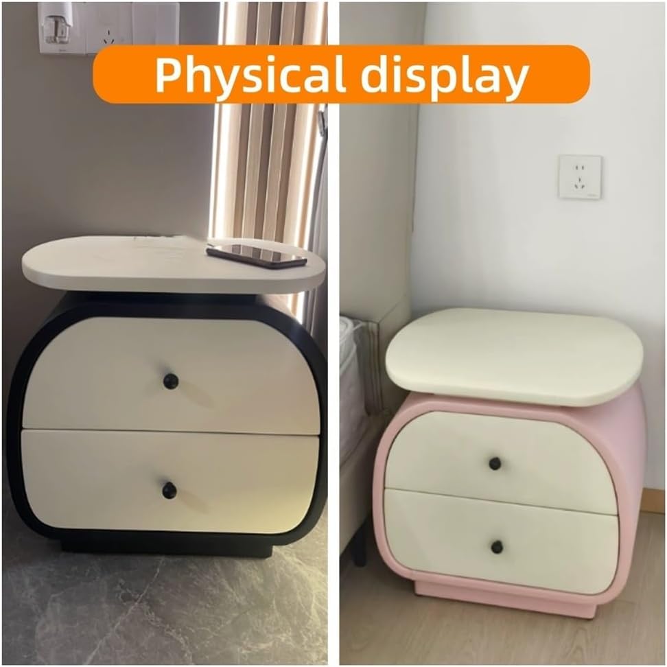 Leather Oval Bedside Table, Night Stand with 2 Drawers, Solid Wood Sofa Table, Small Storage Cabinet for Bedroom, Living Room(Green)