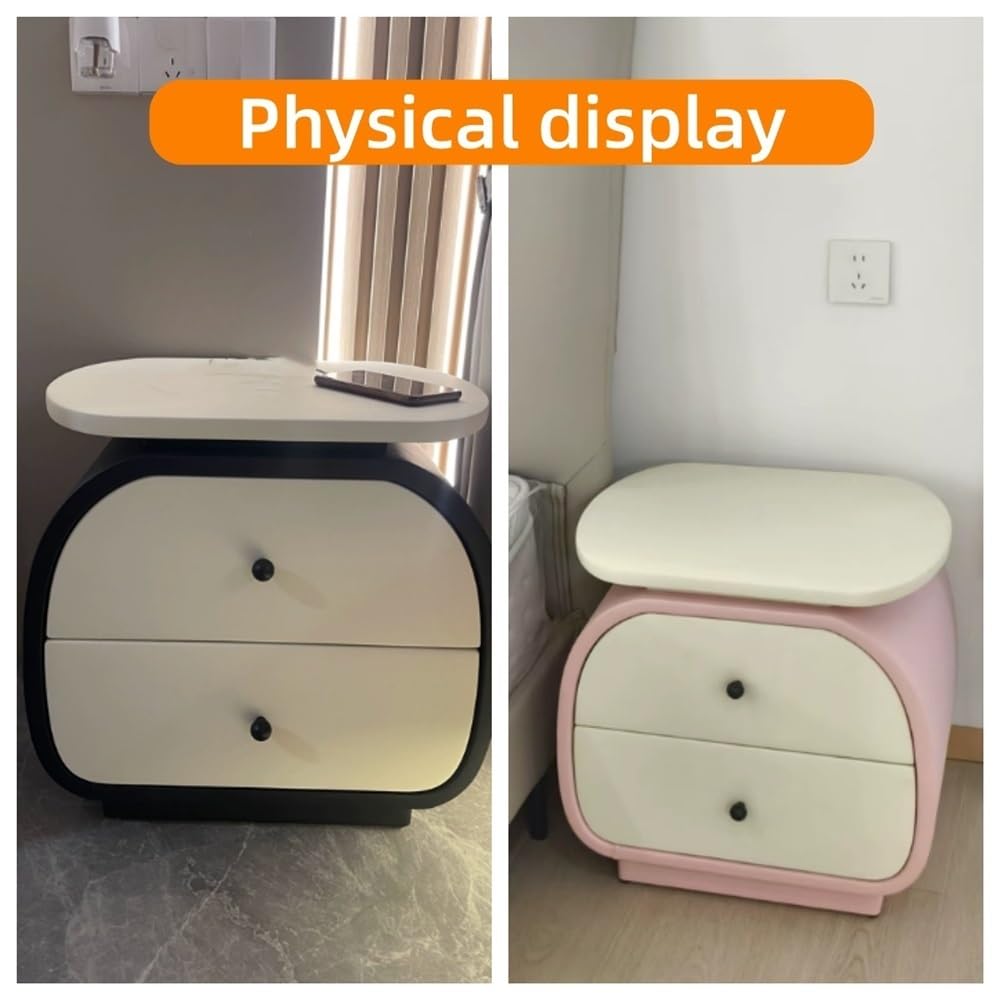 Leather Oval Bedside Table, Night Stand with 2 Drawers, Solid Wood Sofa Table, Small Storage Cabinet for Bedroom, Living Room(Green)