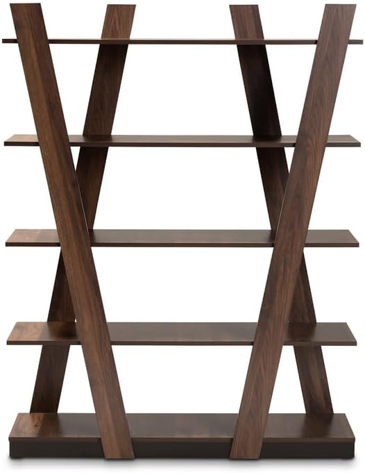 Walnut Geometric 5-Tier Display Shelf