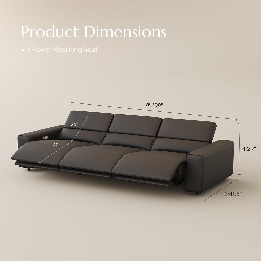 POVISON Benjamin 77'' Faux Leather Reclining Sofa, 2 Seater, Black
