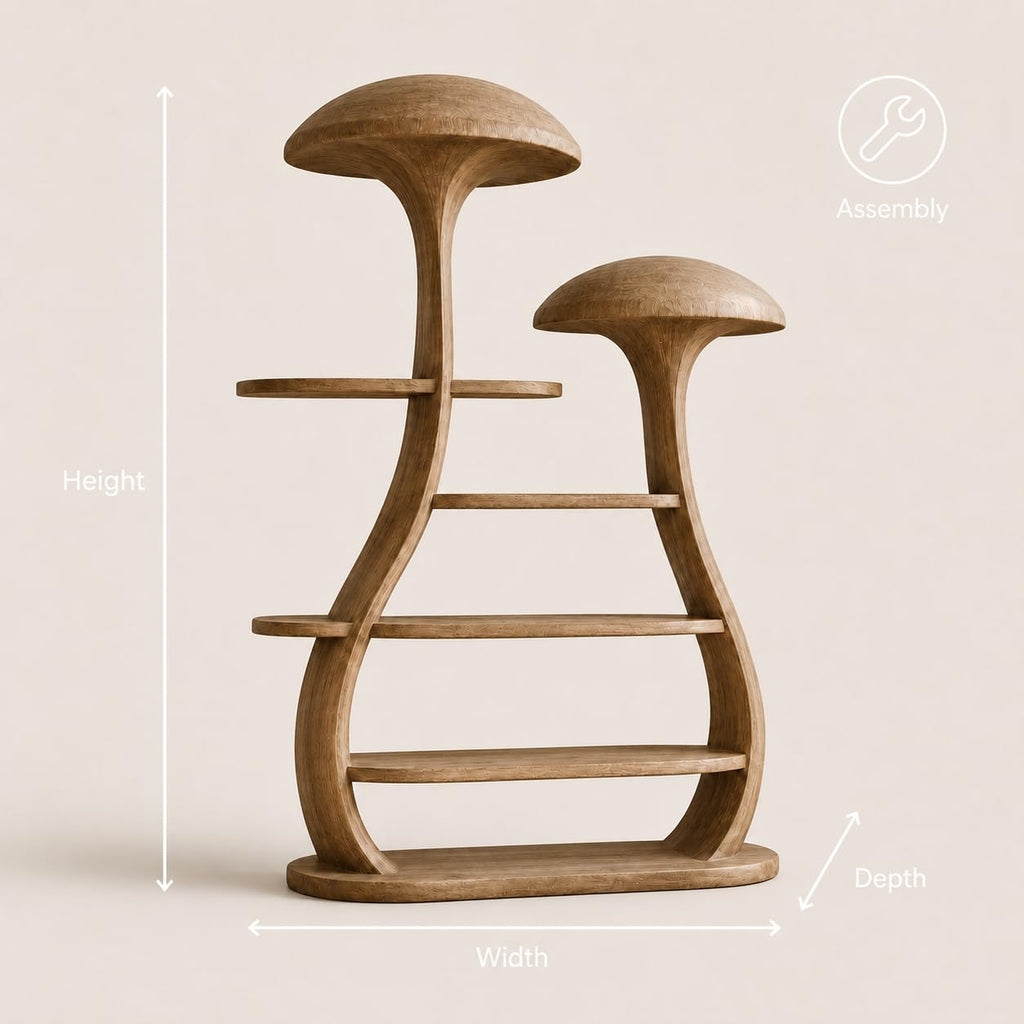 Mushroom Tree Bookshelf, Wooden Nature Inspired 50" W x 60" H Fantasy Bookcase with Tiered Display Shelves for Living Room Decor (Option 1)
