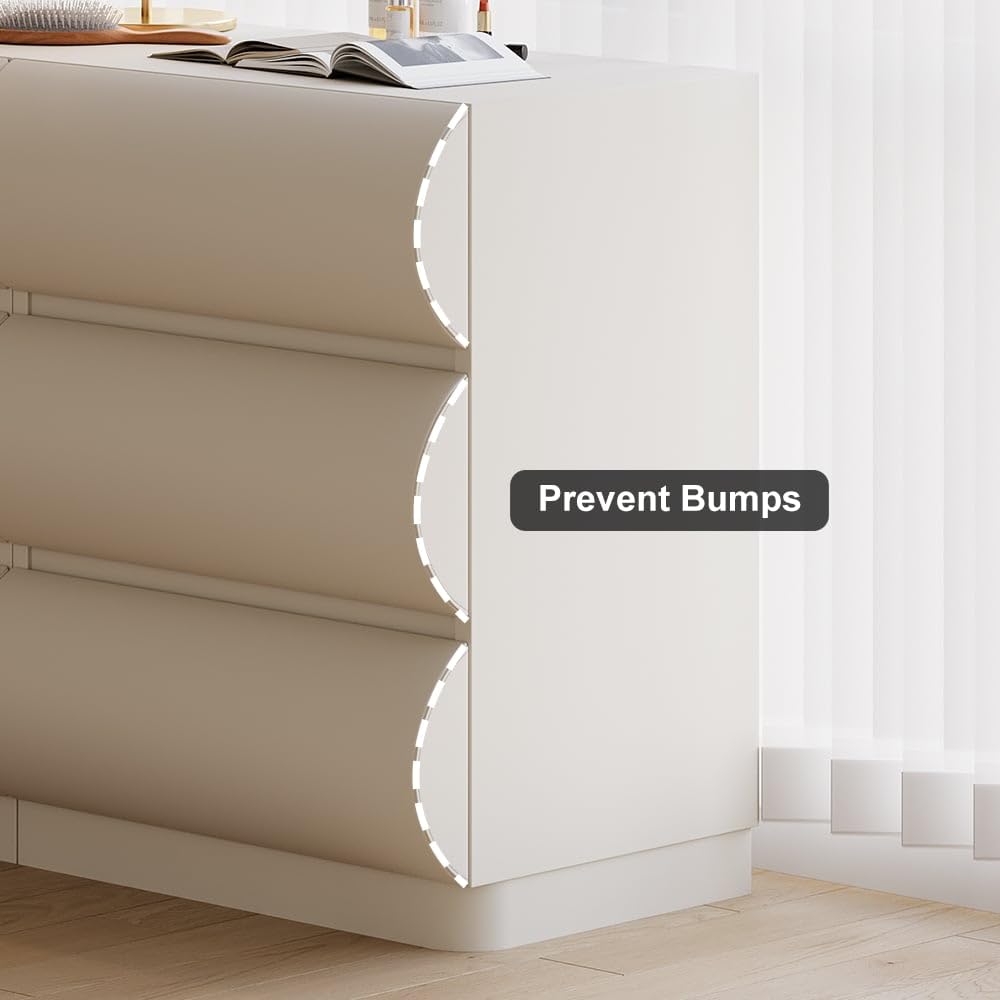 White Faux-Leather Six-Drawer Dresser