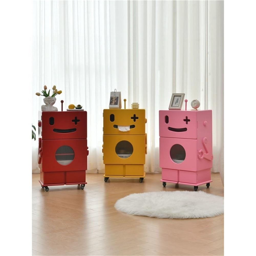 Robot Shaped Storage Cabinet for Bedroom or Living Room, Cute Accent Furniture with 3-Tier Storage, Display Shelf, Creative Special Nightstand or Side Table(Yellow)