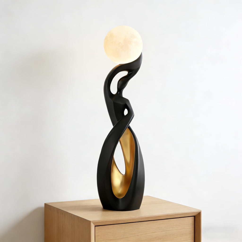 Modern Floor Lamp, Black Floor Lamps, Bedside Lamp with 3D Moon Lights