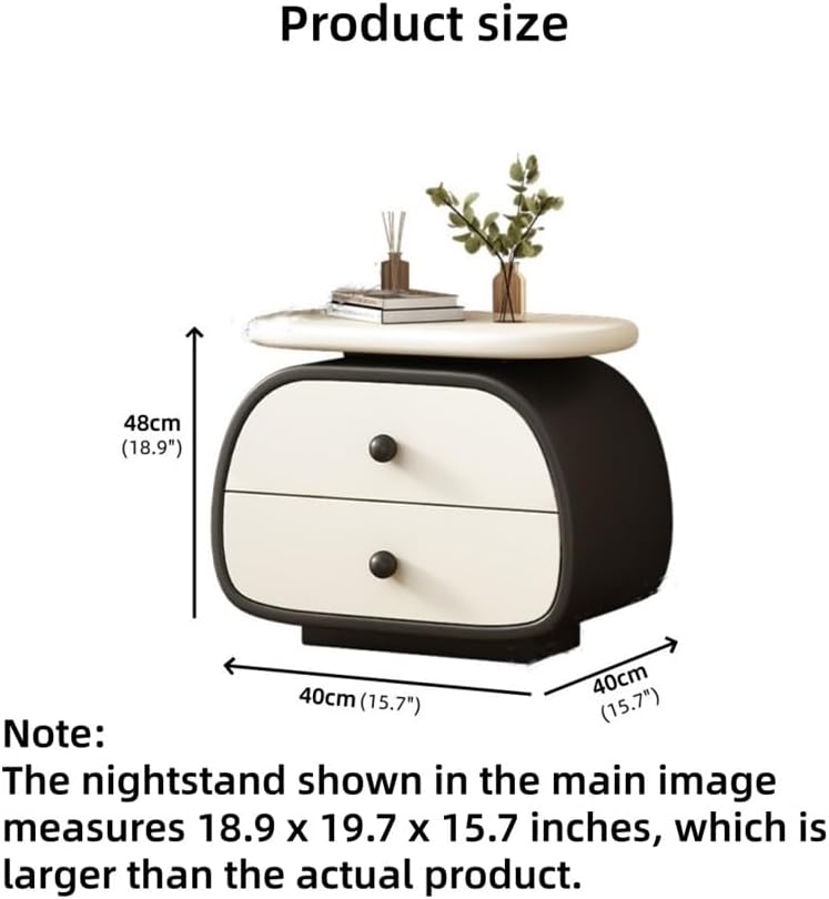 Leather Oval Bedside Table, Night Stand with 2 Drawers, Solid Wood Sofa Table, Small Storage Cabinet for Bedroom, Living Room(Green)
