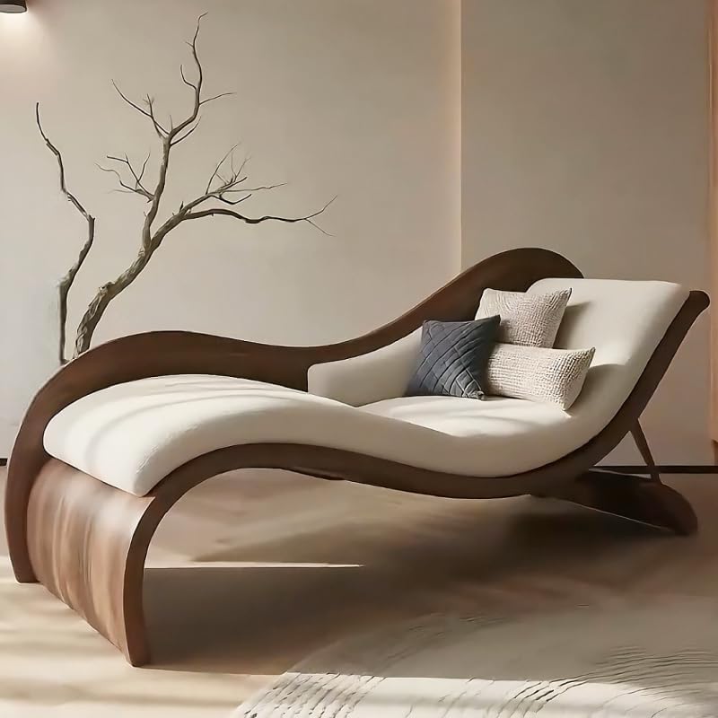 Minimalist Luxury Chaise Lounge – Black Walnut Solid Wood Daybed for Living Room &