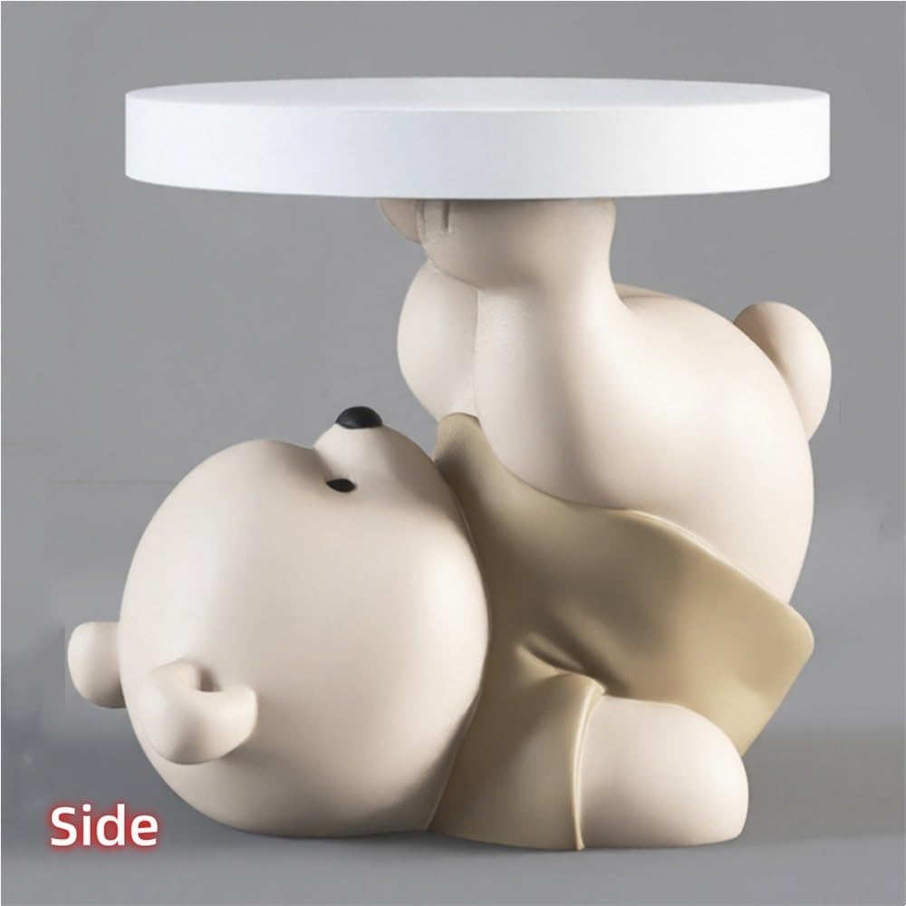 Bear Statue Side Table, Resin Sculpture Bedside Table(Brown)
