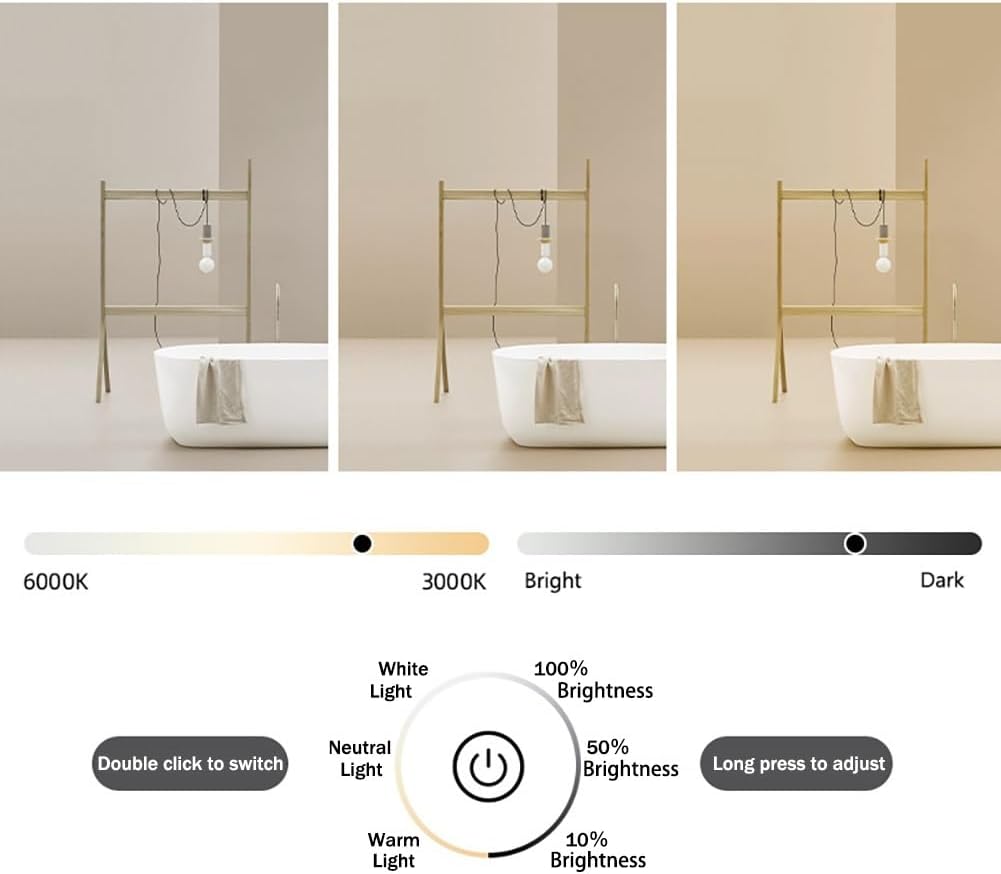 Half-Moon Anti-Fog Vanity Mirror with 3-Color Light