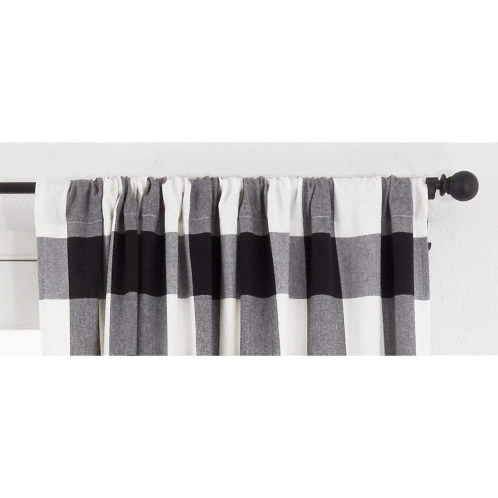 White & Black Buffalo Plaid Rod-Pocket Curtain