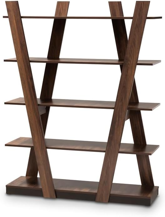 Walnut Geometric 5-Tier Display Shelf