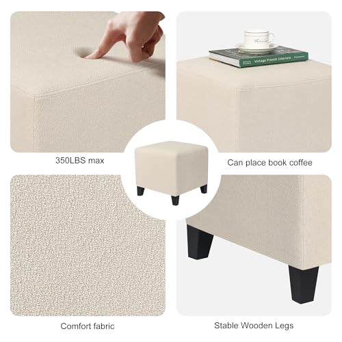 16.3-Inch Cream Linen Cube Ottoman