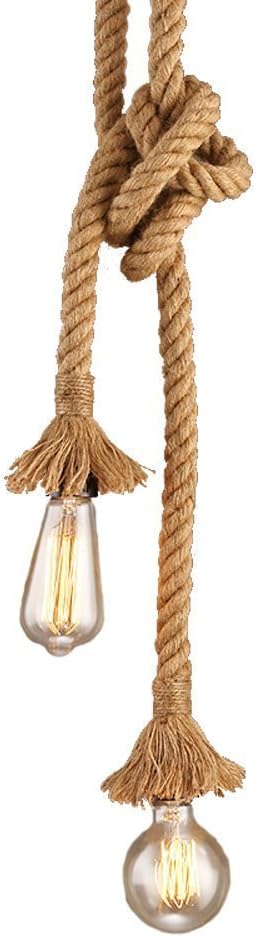 2 Heads Vintage(1.5+1.5 Meter) Hemp Rope Pendant Light Fixture E26/E27 Base