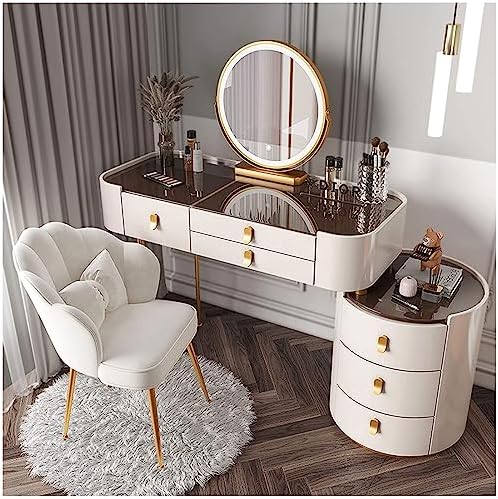 Solid Wood Lighted Vanity Desk with Glass Top & Chair