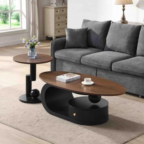 Black Oval & Round Nesting Coffee Table Set