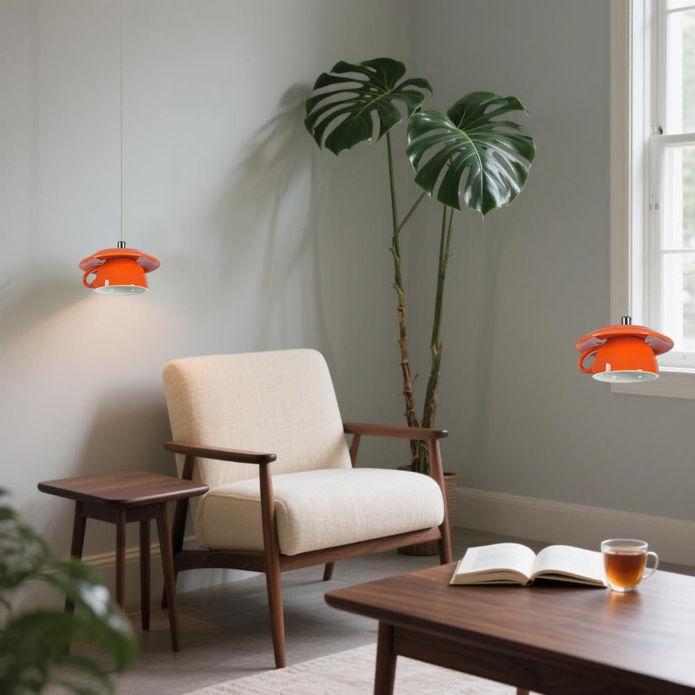 Pendant Light Fixtures Ceramic Coffee Cup Shape Lampshade Pendant Lighting for Kitchen Island 5.7in Modern Ceiling Hanging Lights Nordic Island Light for Counter, Bar, Hallway