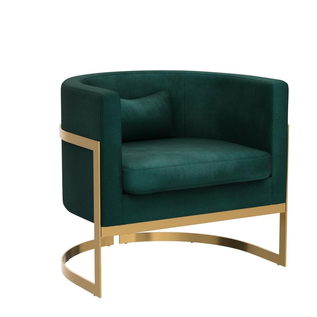 Velvet Accent Chair Ivory Modern Barrel Chair with Gold Legs