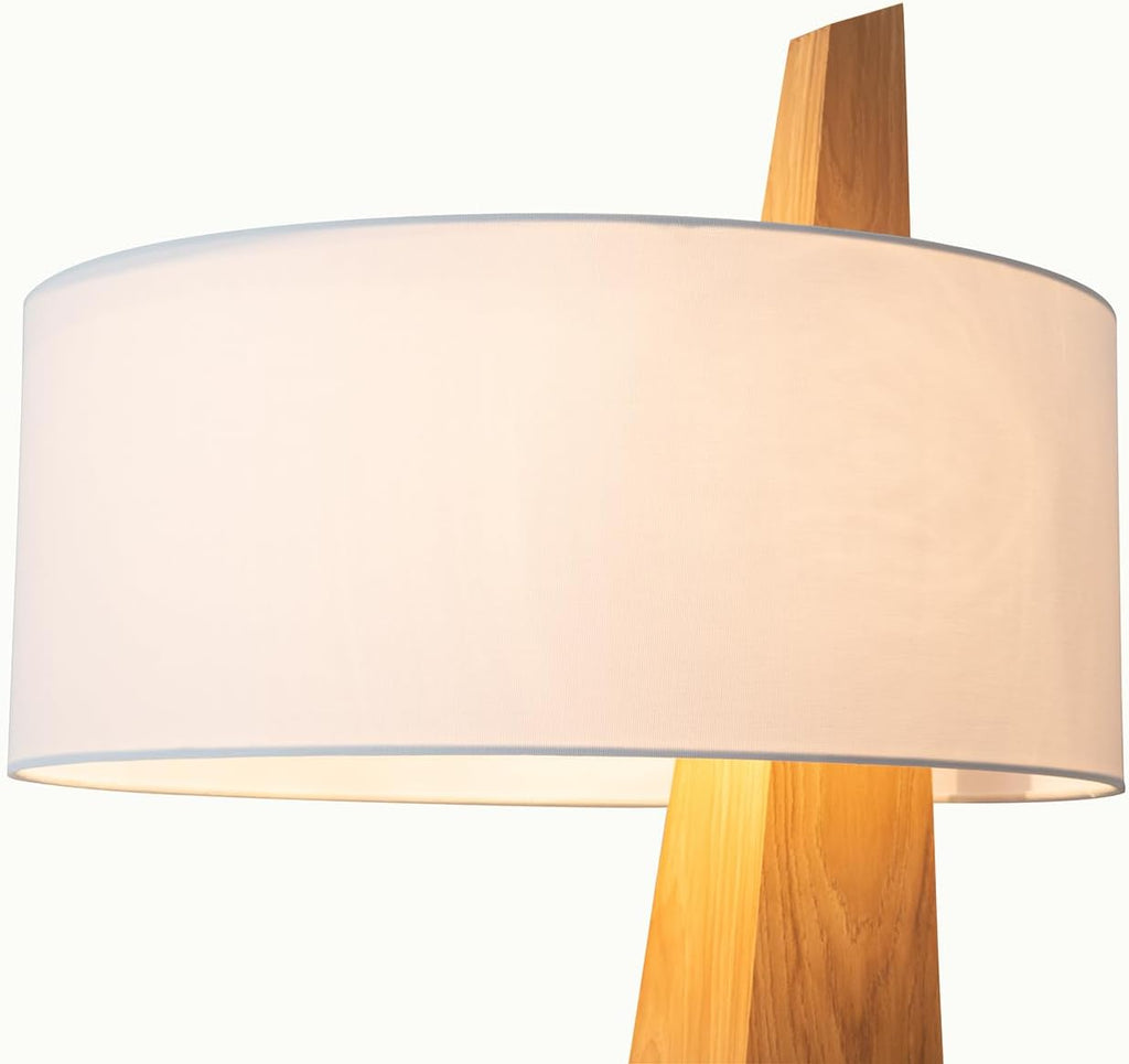 Obelisk Floor Lamp by Nova of California - Natural Ash Wood & White Cotton-Linen