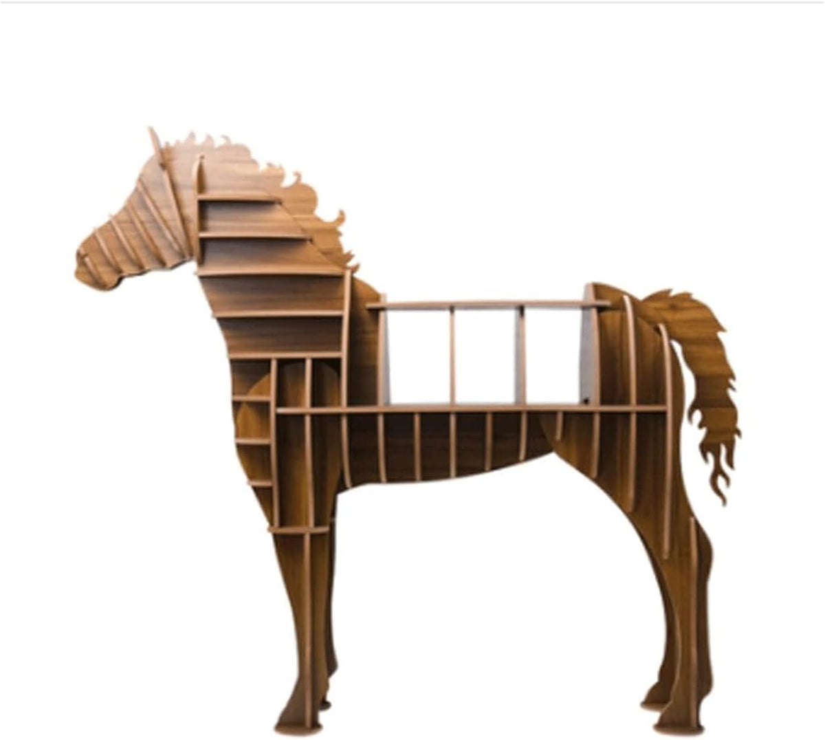 Horse-Shaped Sculptural Solid Wood Bookshelf