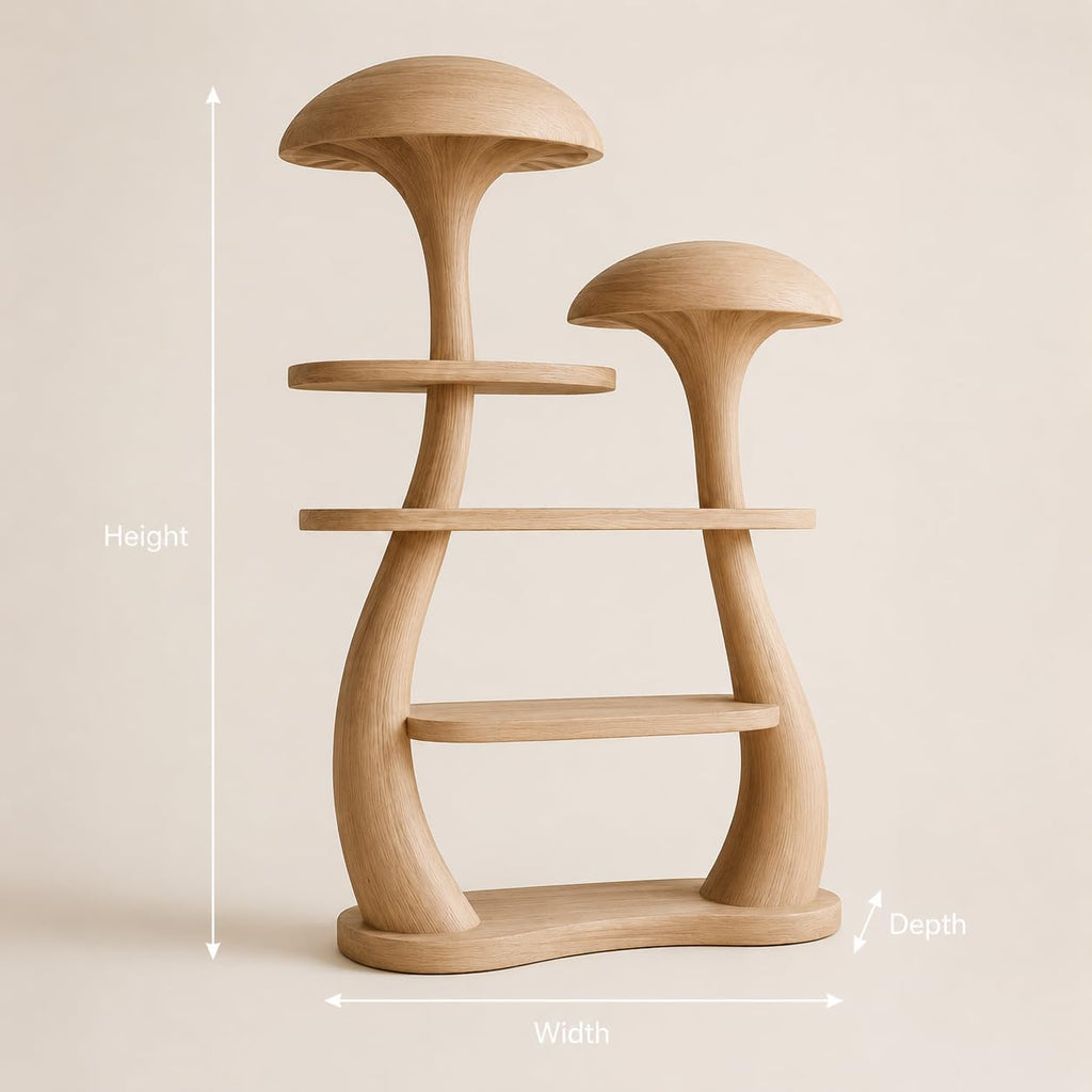 Mushroom Tree Bookshelf, Wooden Nature Inspired 50" W x 60" H Fantasy Bookcase with Tiered Display Shelves for Living Room Decor (Option 1)