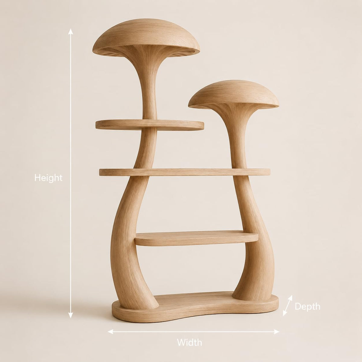 Mushroom Tree Bookshelf, Wooden Nature Inspired 50" W x 60" H Fantasy Bookcase with Tiered Display Shelves for Living Room Decor (Option 1)