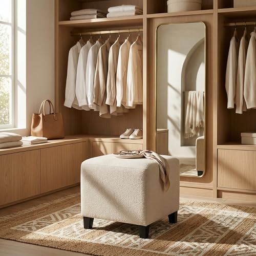 16.3-Inch Cream Linen Cube Ottoman