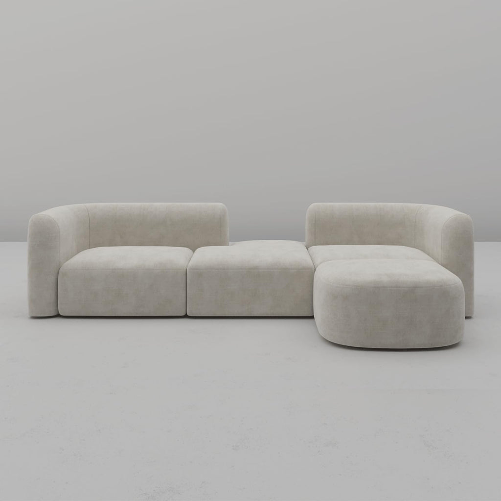 Acanva Mellow Modern Tight Curved Back Velvet Sofa, 4 Seater Modular