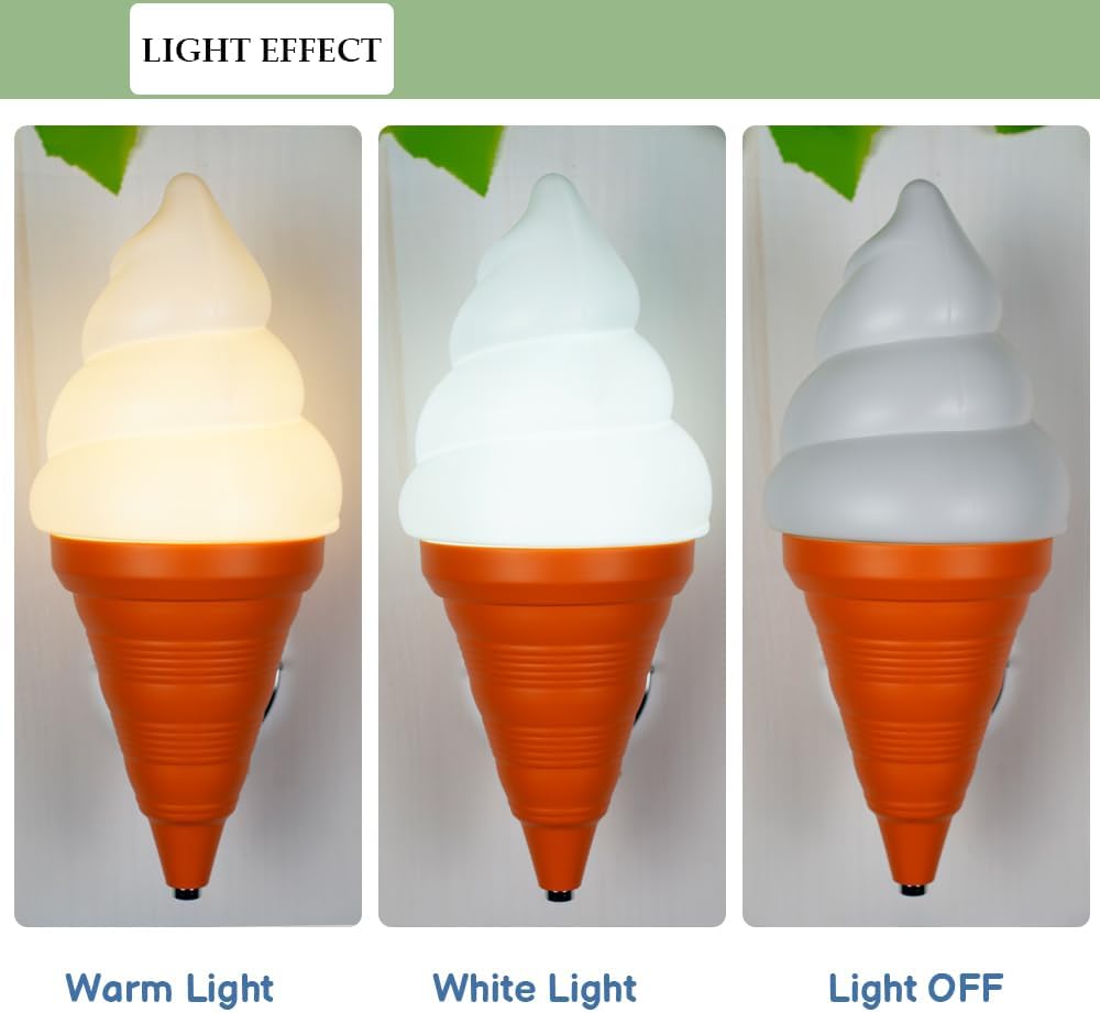 Cute Ice Cream Cones Wall Sconce, Plastic Wall Light, Modern Children's Room Lighting for Children's Room Cafe in Orange