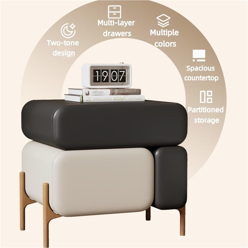 Light Luxury Nightstand, 3 Drawer Night Stand, Multi-Functional Bedside Table, Side Table, End Table for Bedroom, Living Room(Black,17.7in)