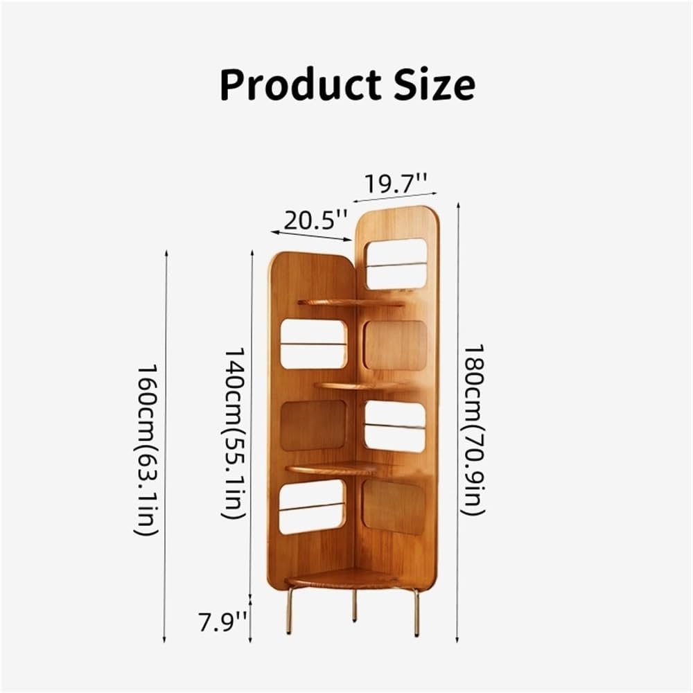 4-Tier Wood Corner Shelf, Corner Bookshelf with Display Rack, Open Book Case, Retro Storage Organizer Shelf for Living Room, Bedroom(Brown)