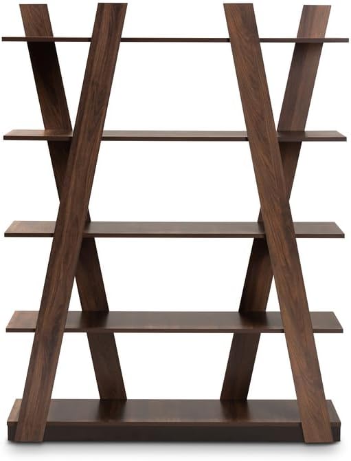 Walnut Geometric 5-Tier Display Shelf
