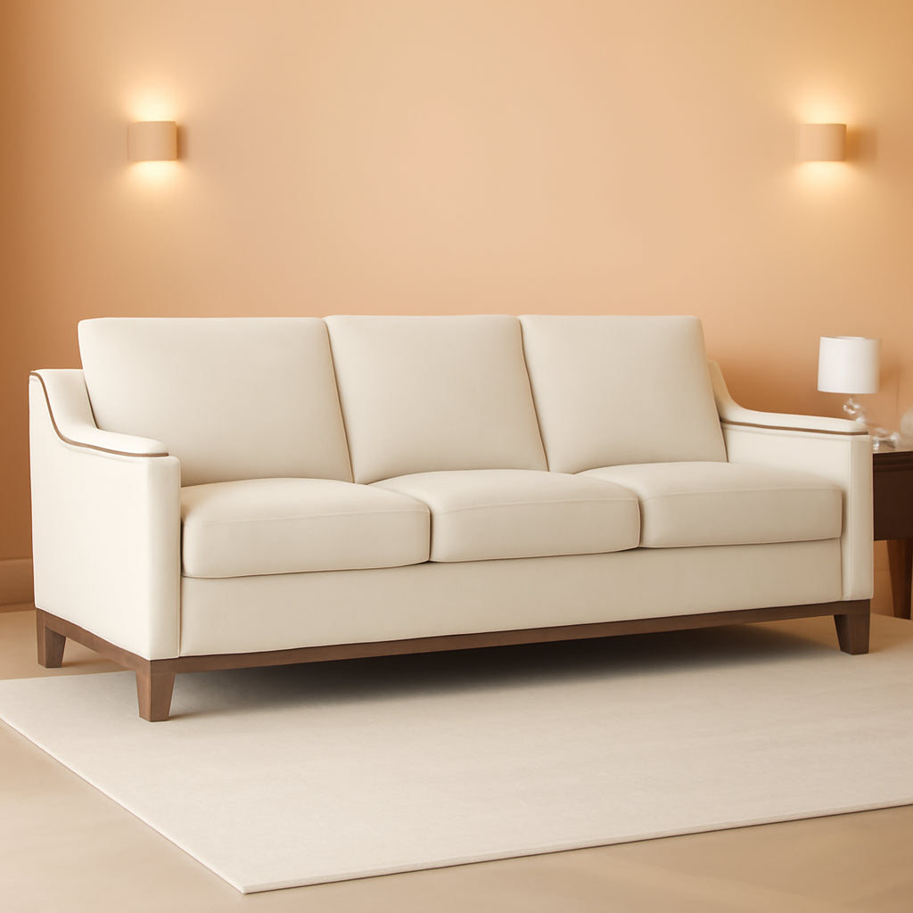 Beige Three-Seat Sofa with Nailhead Trim