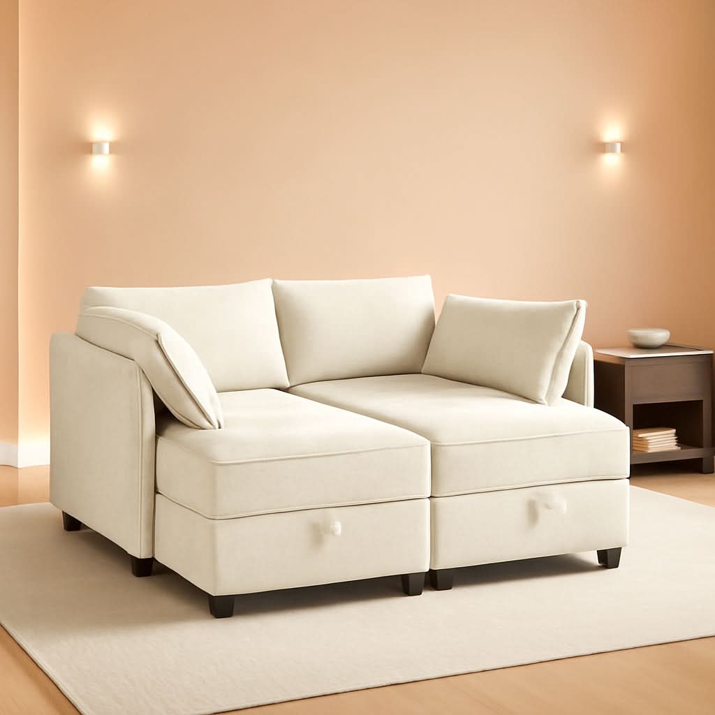 Beige Modular Sleeper Sectional with Storage