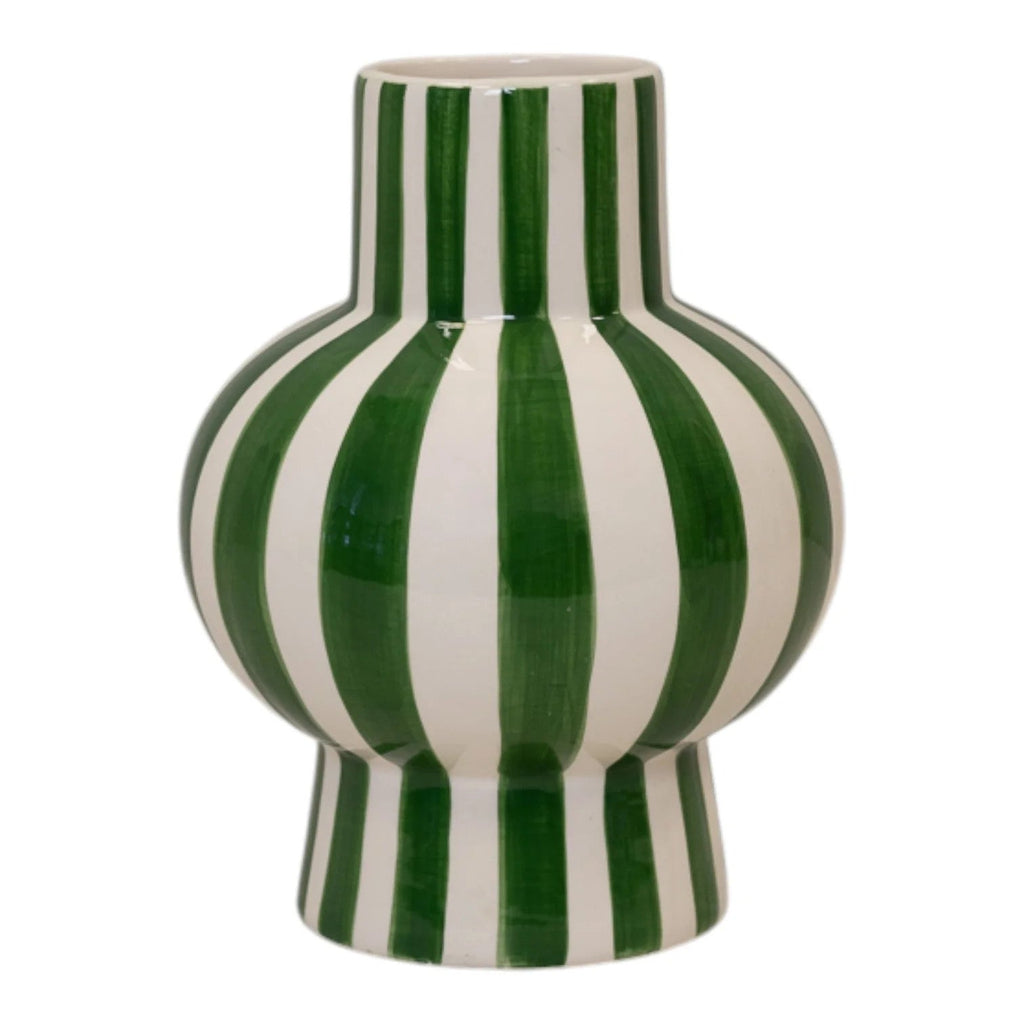 Green & White Ceramic Round Vase