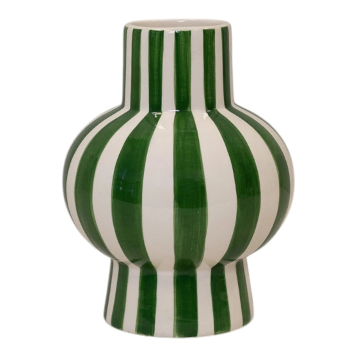 Green & White Ceramic Round Vase