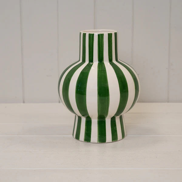 Green & White Ceramic Round Vase