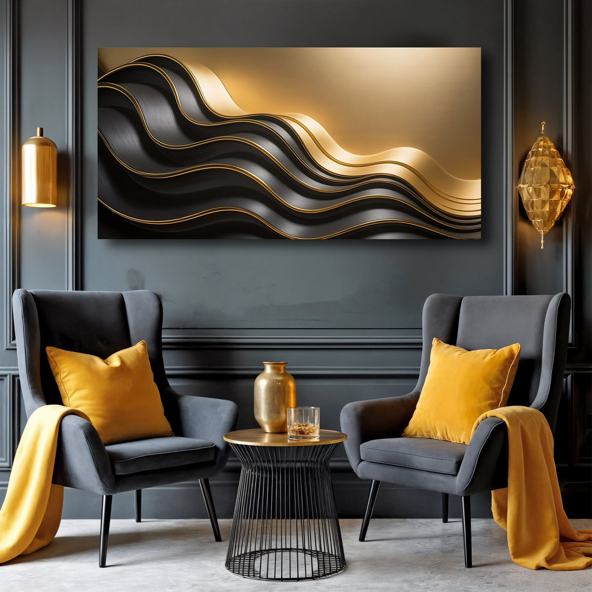 Black and Gold Minimalist Abstract Wall Art IV