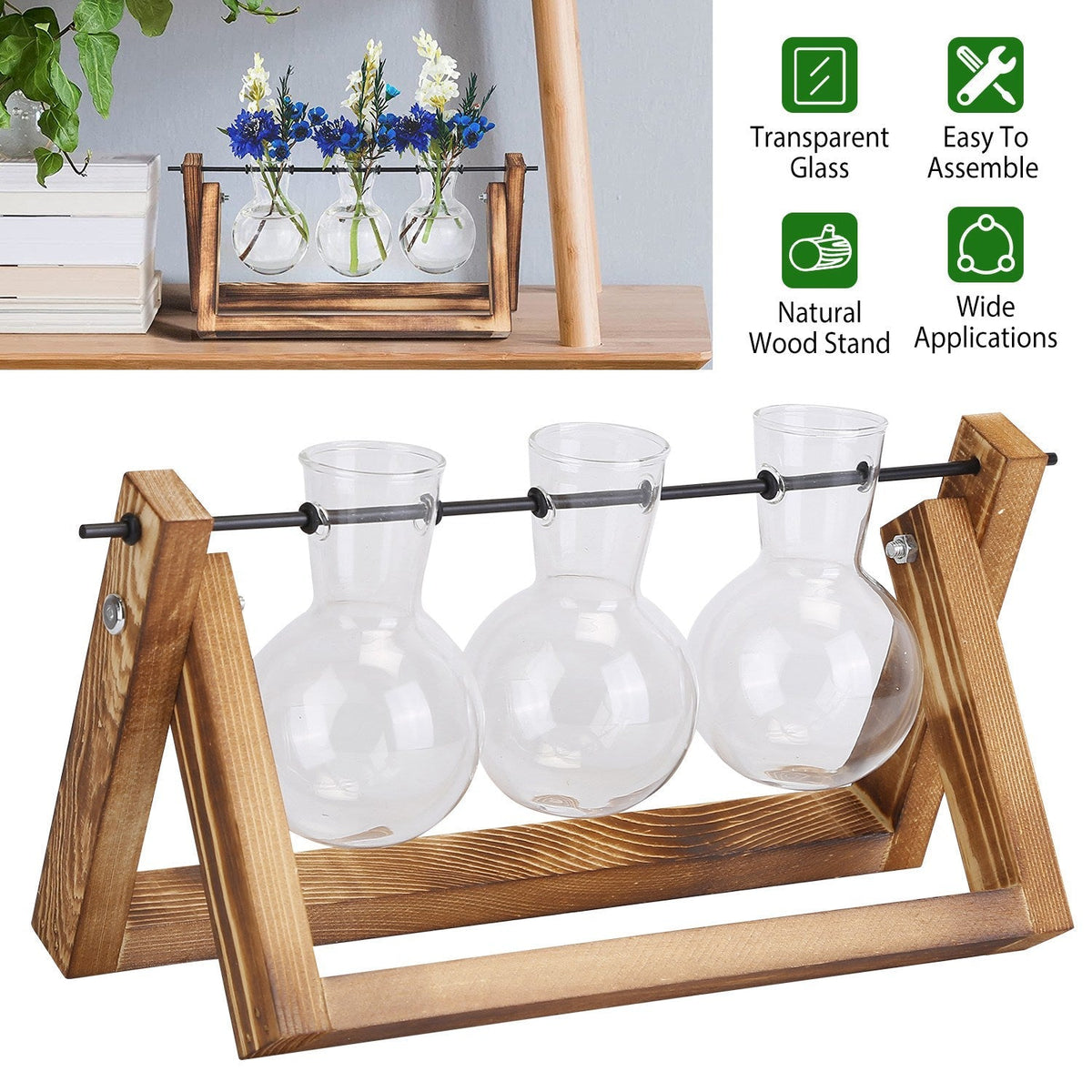 Desktop Glass Propagation Planter with Wooden Stand