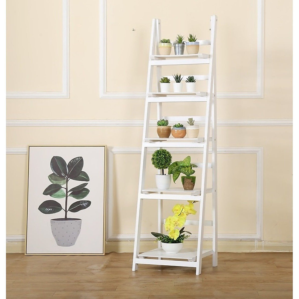 White Five-Tier Ladder Shelf