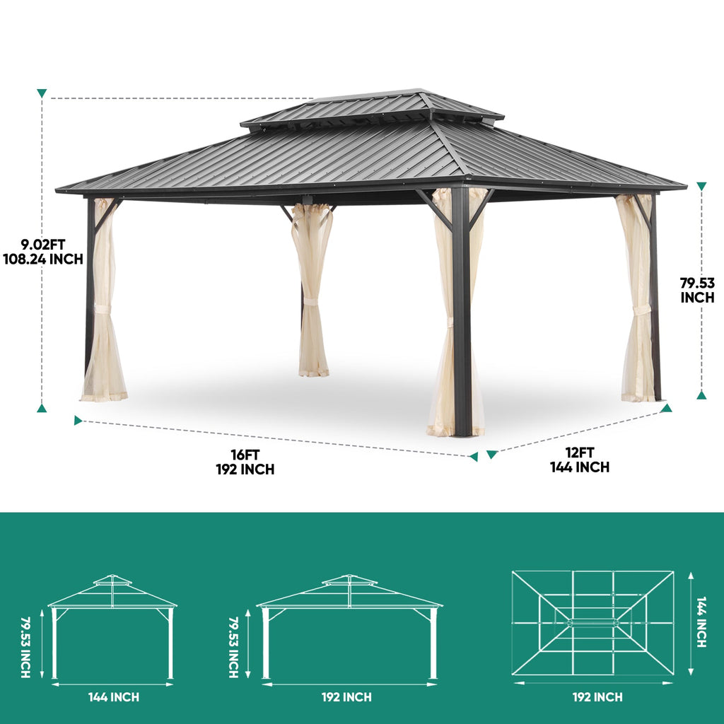 12*16Ft Patio Gabezo Outdoor Canopy with Mosquito with 2200lbs weight capacity of