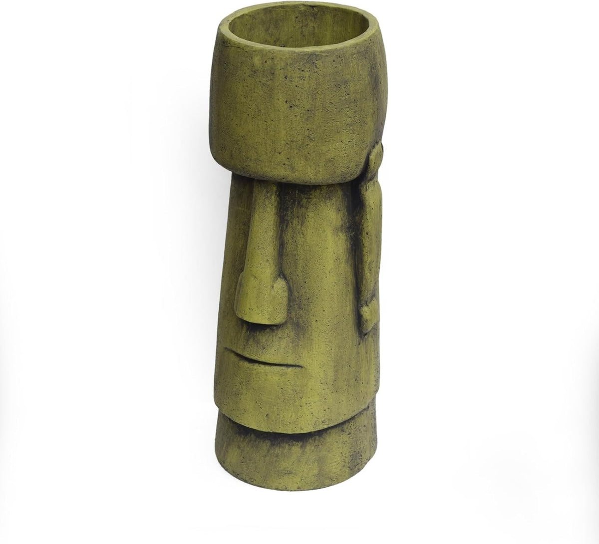 24 Inch Statue Planter, Antique Green Easter Island Head Urn with Weather-Resistant Magnesium Oxide, Decorative Face Planter for Indoor Outdoor Garden Patio Yard Decor